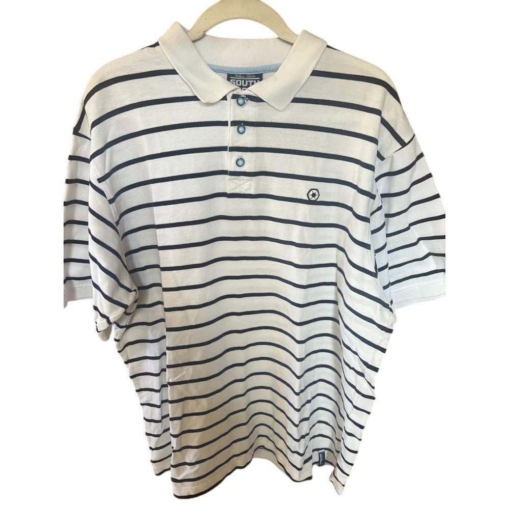 South Pole Men's Striped‎ Polo Shirt Classic Nautical Style White Navy Casual XL